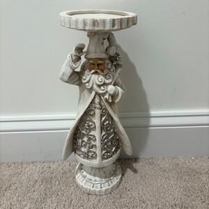 Vintage Style Santa Claus Pedestal Pillar Candle Holder Festive Holiday 13"